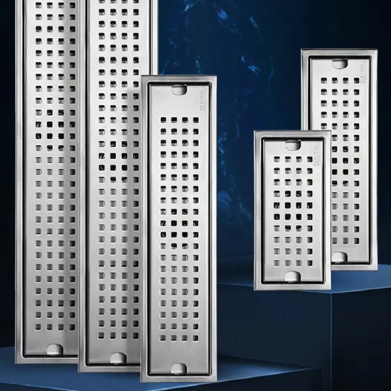 High-Quality Bathroom SUS304 shower rectangle floor drain cover anti odor stainless steel bathroom long floor drain Factories, Suppliers