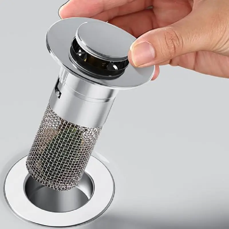 High-Quality Press type 304 stainless steel filter washbasin water plug floor drain hair catcher Factories, Suppliers