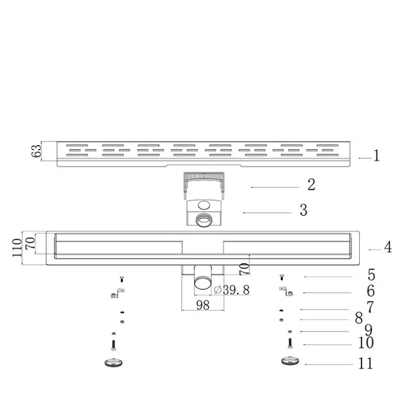 Wholesale SUS Anti-Odor 70*600mm Long Bathroom SS 304 Stainless Steel Rectangle Linear Shower Floor Drain Factories, Factory