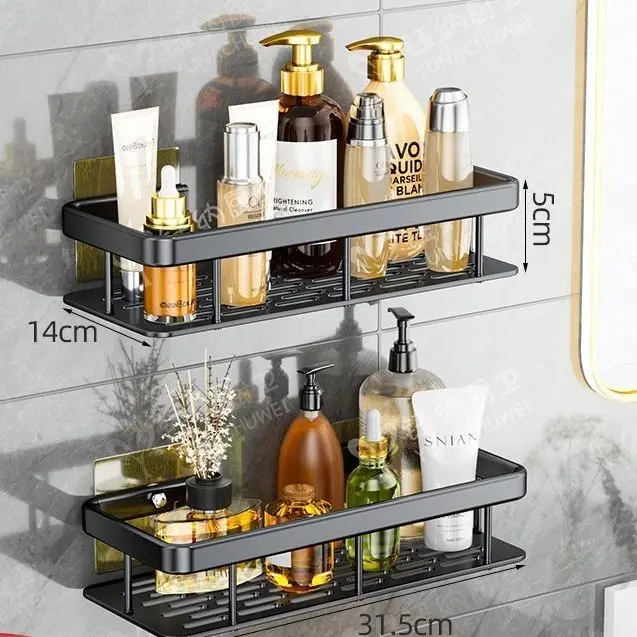 China Shower Caddy Shelf Organizer Rack Self Adhesive Black Bathroom Shelves Basket Wall Shelf Factories, Supplier