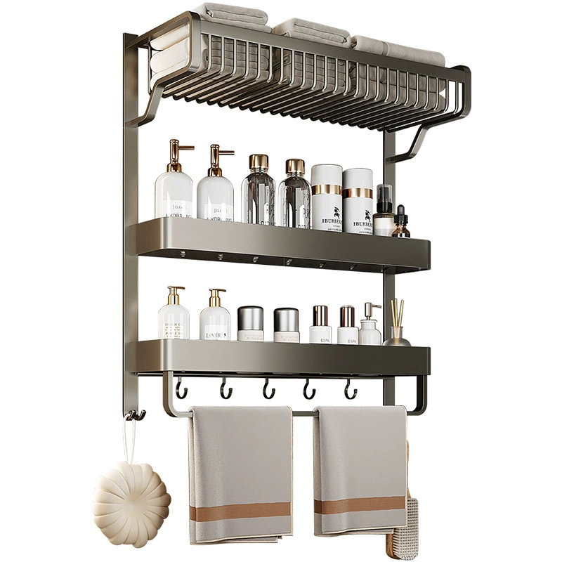China Bathroom gun gray towel rack Double triple wall shelf Manufacturers, Factory