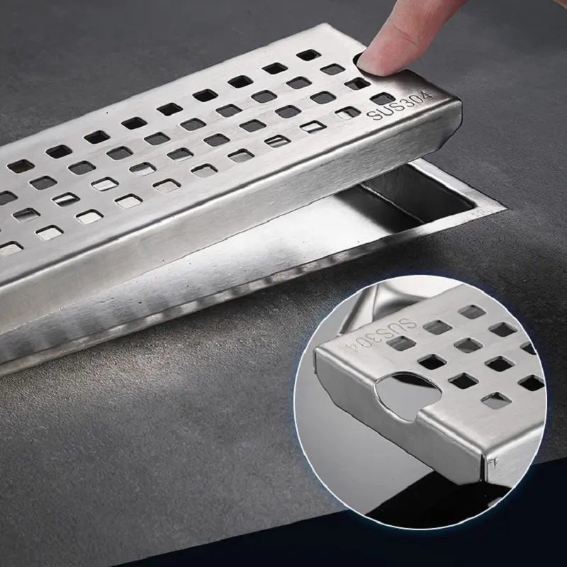 High-Quality Bathroom SUS304 shower rectangle floor drain cover anti odor stainless steel bathroom long floor drain Factories, Suppliers
