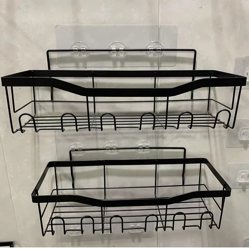 China Non perforated bathroom storage rack iron wall mounted toiletries and storage set Factories, Supplier