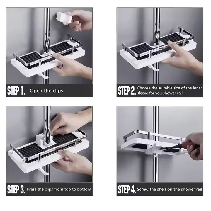 High-Quality Shower Rod Rack No Drilling Shelf Hanging silver Shower Caddy Suppliers, Supplier