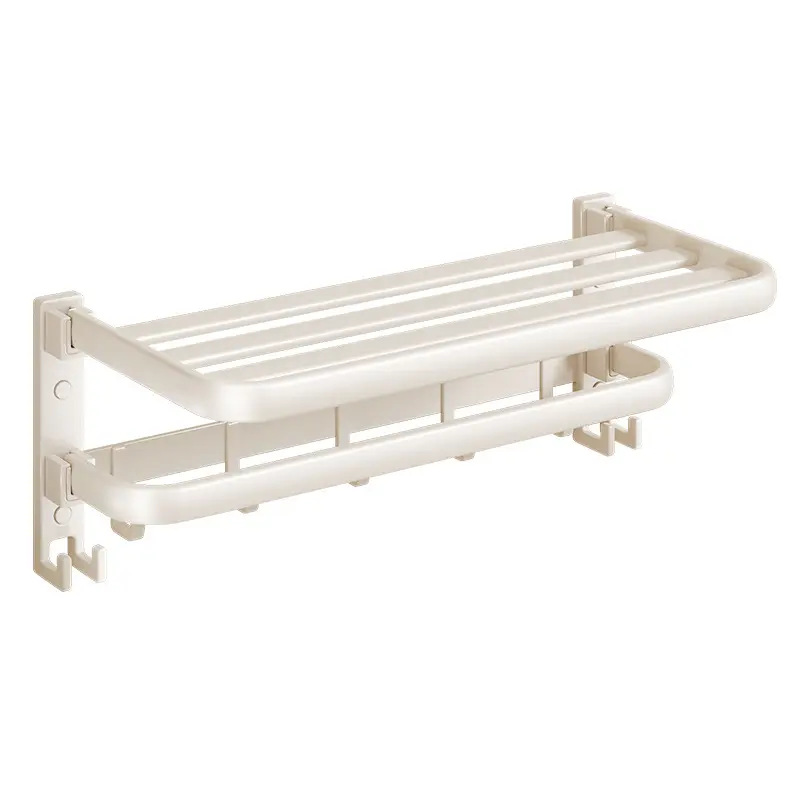 China Bathroom cream white foldable bath towel holder with hooks Factories, Suppliers