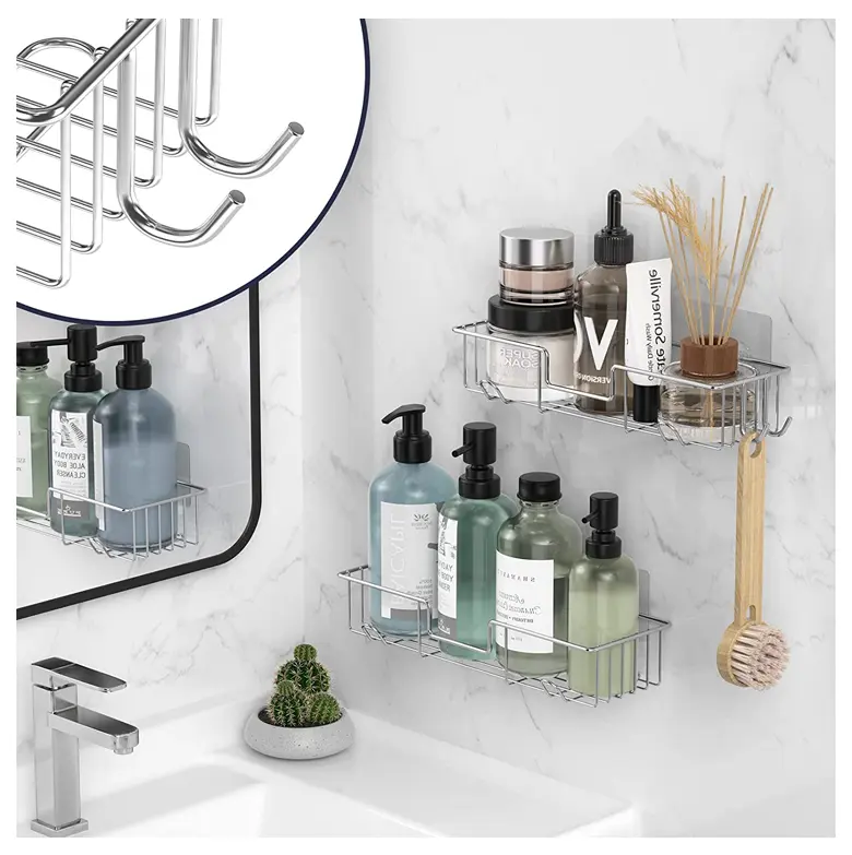 China Bathroom shower rack with hooked storage rack Manufacturer, Suppliers
