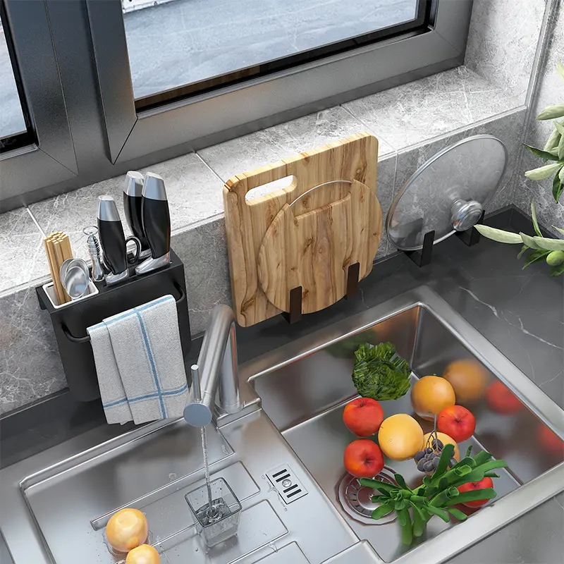 Wholesale Stainless Steel Pot Lid Rack Non-Punching Cutting Board Household Kitchen Hanging Storage Rack Hook Factories, Supplier
