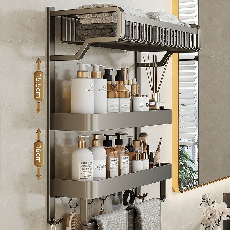 China Bathroom gun gray towel rack Double triple wall shelf Manufacturers, Factory