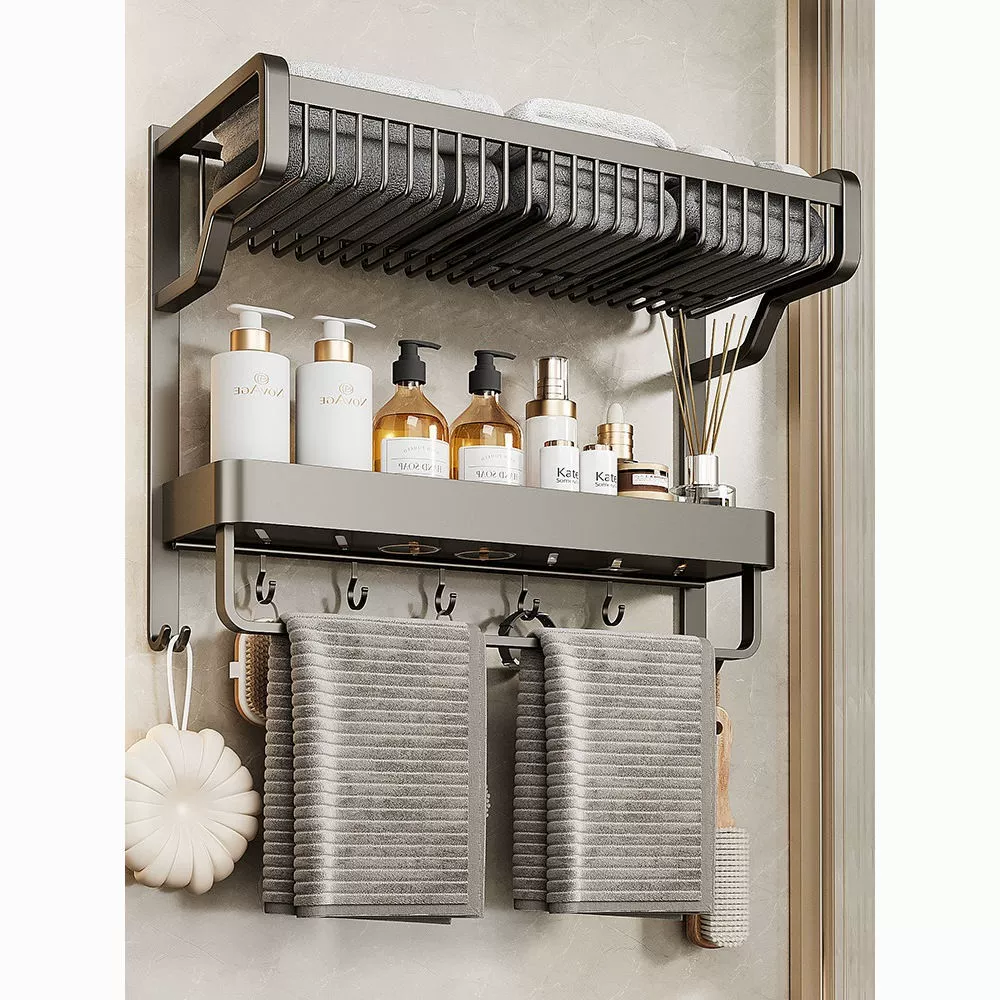 China Bathroom gun gray towel rack Double triple wall shelf Manufacturers, Factory