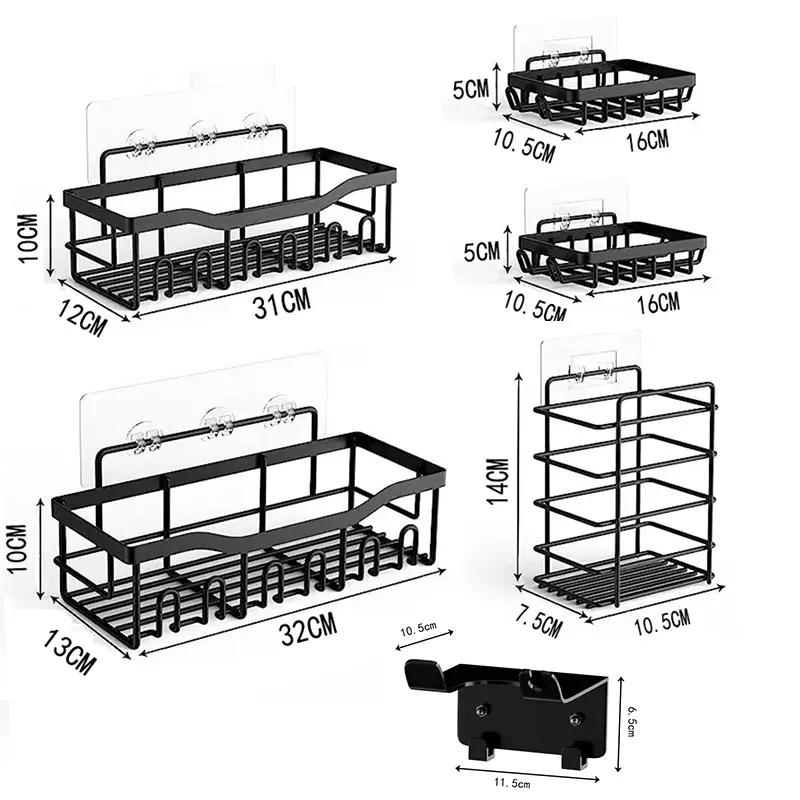 China Non perforated bathroom storage rack iron wall mounted toiletries and storage set Factories, Supplier