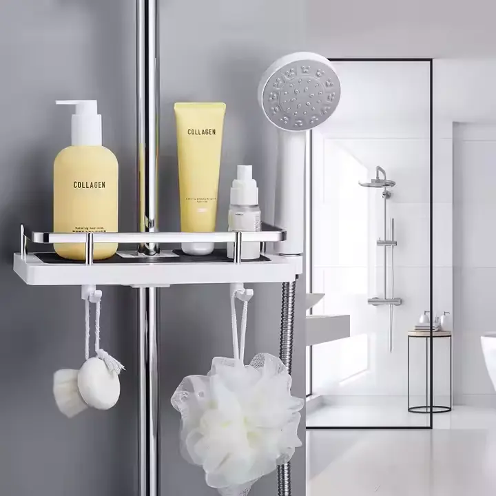High-Quality Shower Rod Rack No Drilling Shelf Hanging silver Shower Caddy Suppliers, Supplier