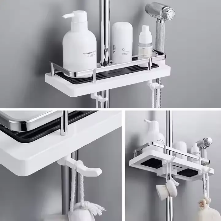 High-Quality Shower Rod Rack No Drilling Shelf Hanging silver Shower Caddy Suppliers, Supplier