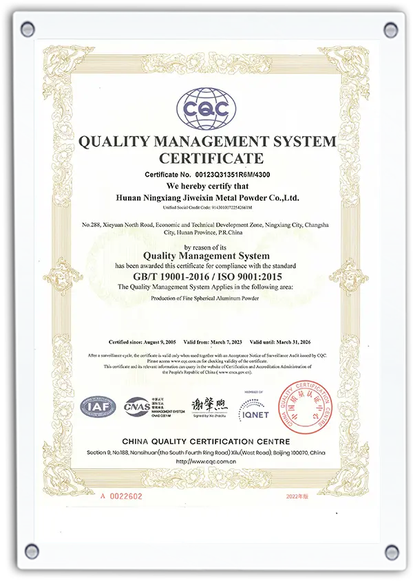 CQC ISO 9001:2015 quality management system certificate