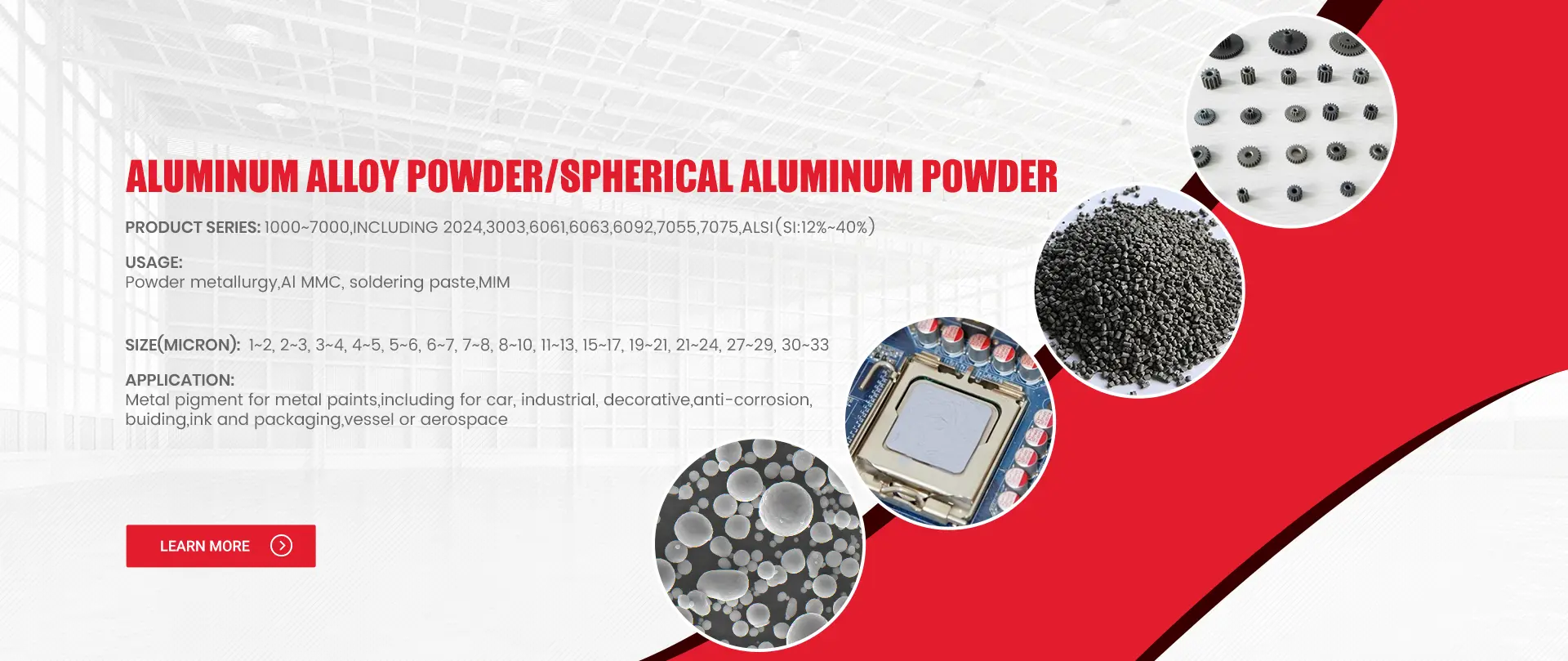 Spherical aluminium powder produced by Toyal JWX atomization line