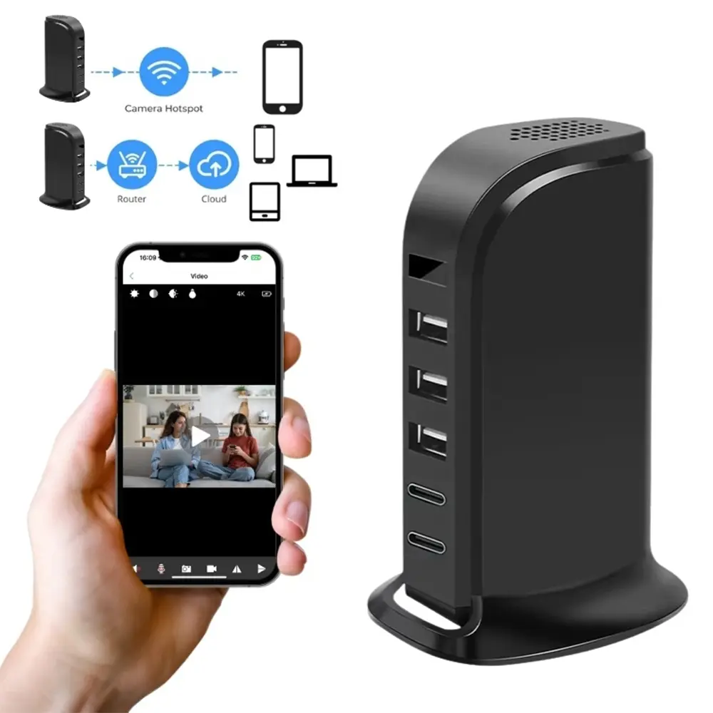 Wholesale Desktop Wireless 5-Port Multi USB Charger with Hidden WiFi Camera Manufacturer, Factory