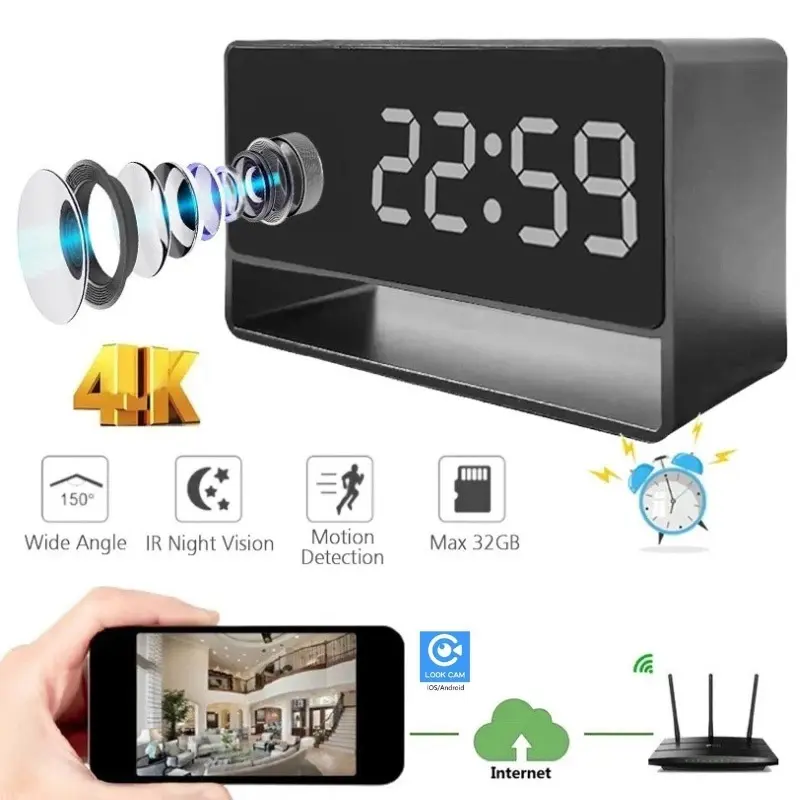 OEM Desktop Time Alarm Clock with FHD 1080P Hidden Spy Camera Night Vision Manufacturers, Factory