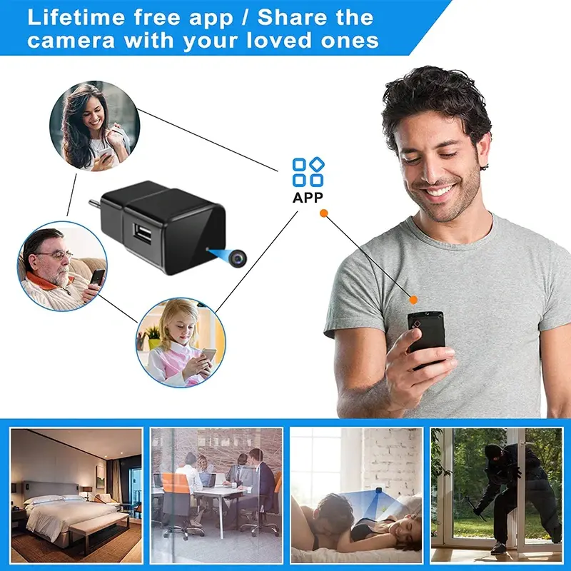 OEM WiFi Motion Detection Hidden USB Wall Charger Spy Camera Suppliers, Factories