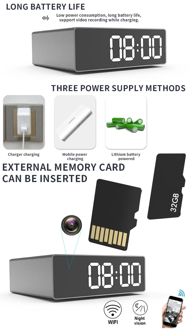 OEM Desktop Alarm Clock with Discreet Spy WiFi Camera Manufacturer, Suppliers
