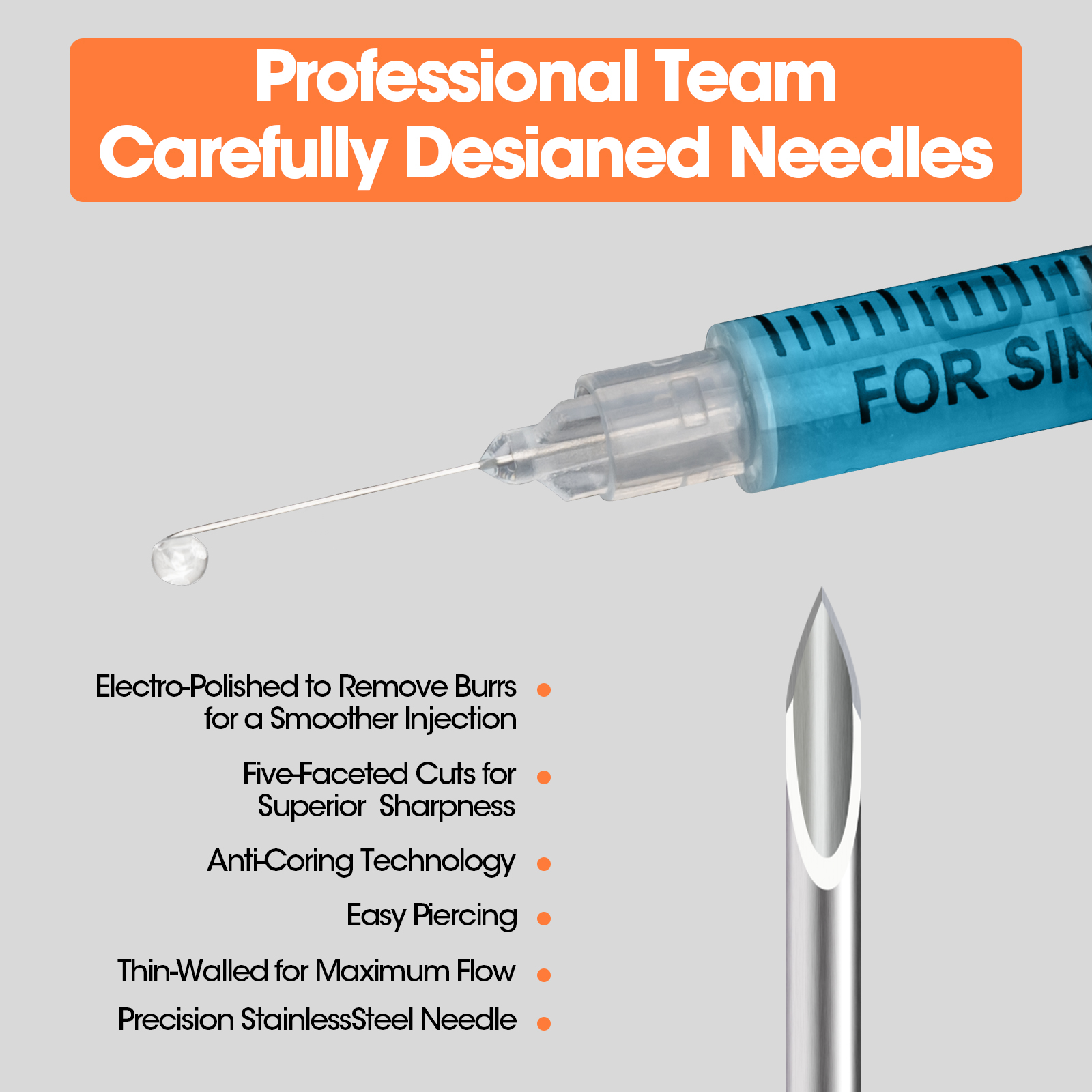 Insulin Syringes 0.5ml-1ml Veterinary Disposable Safety EO Gas Sterile PP Medical Diabetic Needles for Animal Use