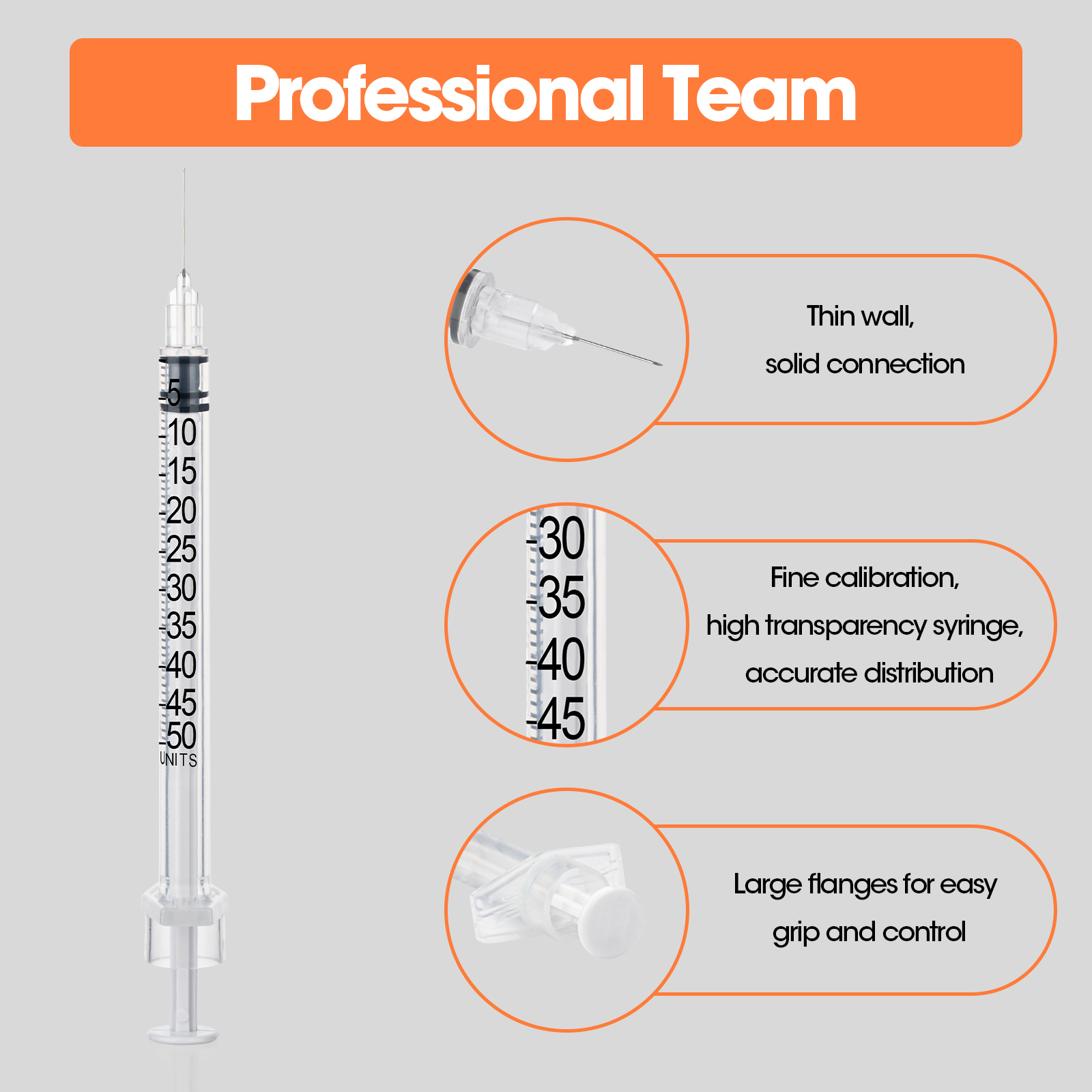 Insulin Syringes 0.5ml-1ml Veterinary Disposable Safety EO Gas Sterile PP Medical Diabetic Needles for Animal Use