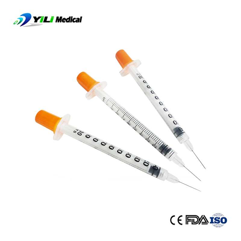 China Factory Medical Disposable Supply Sterile 0.5ml/1ml Safety Plastic Diabetic Painless Insulin Injection Syringe with CE ISO13485