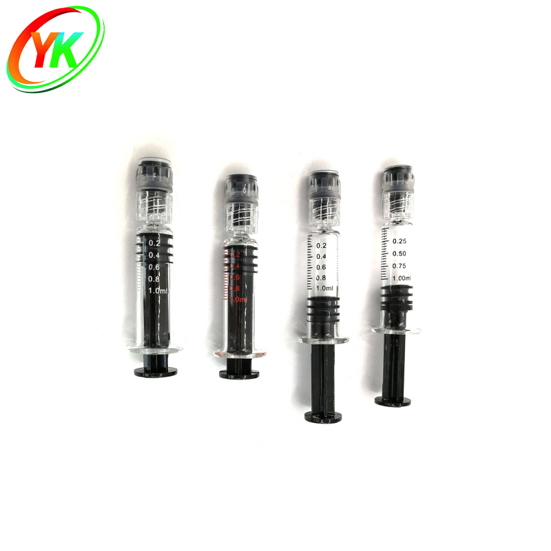 Borosilicate Glass Syringe for Filling Oil 3ml Luer Lock Gold Metal Plunger Concentrated Syringe