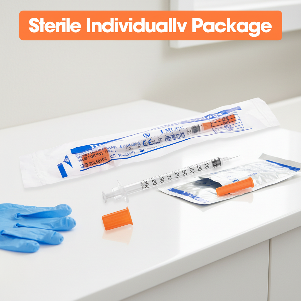 Insulin Syringes 0.5ml-1ml Veterinary Disposable Safety EO Gas Sterile PP Medical Diabetic Needles for Animal Use