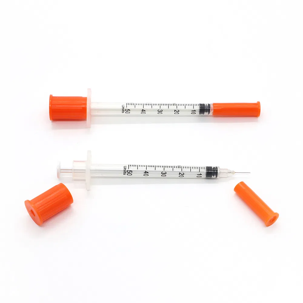 29g/30g/31g 0.5 Ml/1ml Disposable Safety U50/U100 Orange Insulin Syringe with Needle