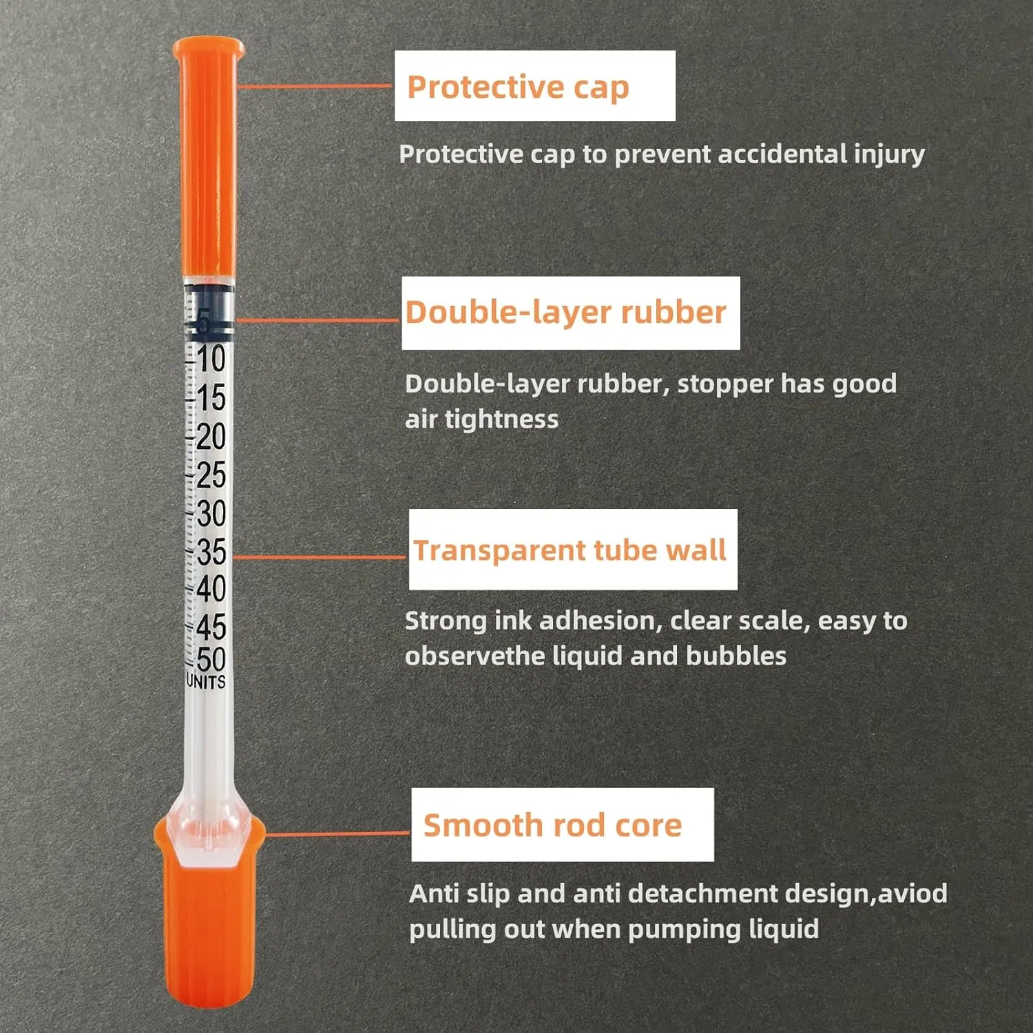 05ml 1ml U-40 Disposable Medical Injection Plastic Insulin Syringe with Hypodermic Needle