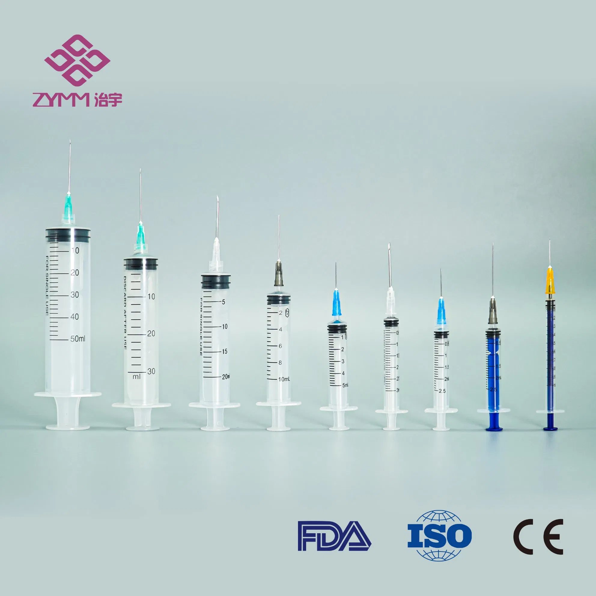 Disposable Plastic Medical Sterile Injection Syringe with 3 Part 1ml-150ml Luer Slip/Luer Lock for Single Use for Vaccine Injection with CE FDA 510K SGS ISO