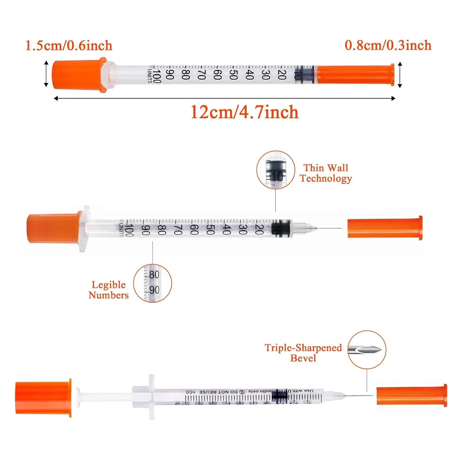 0.5ml 1ml 2ml Injection Disposable Safety Sterile Injection Plastic Medical Insulin Syringe
