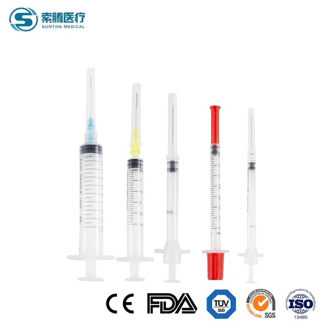 Medical Instruments Disposable 3 Parts 1 3 5 10 Ml, Luer Slip/Lock, Plastic Sterile Safety Injection Syringe with/Without Needles, with CE, ISO