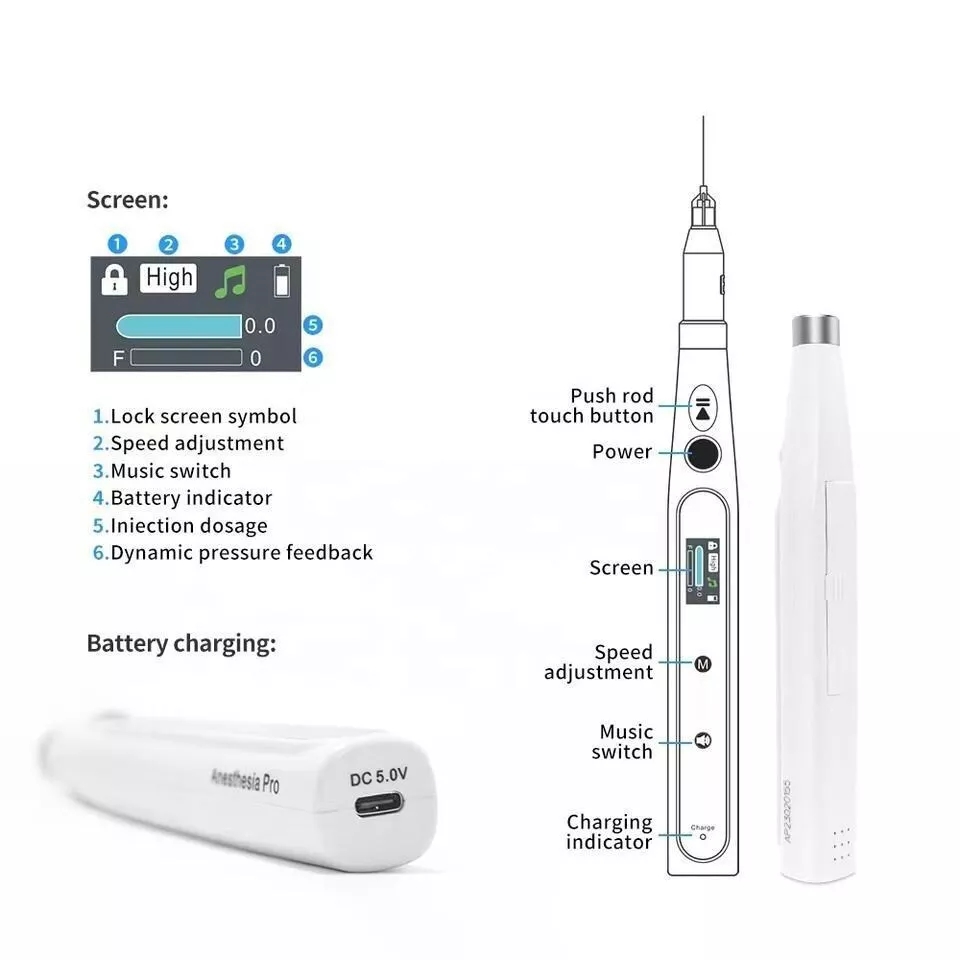 Portable Dental Electric Anesthesia Injector Digital Oral Local Anesthesia Syringe with LCD Display and Soothing Music