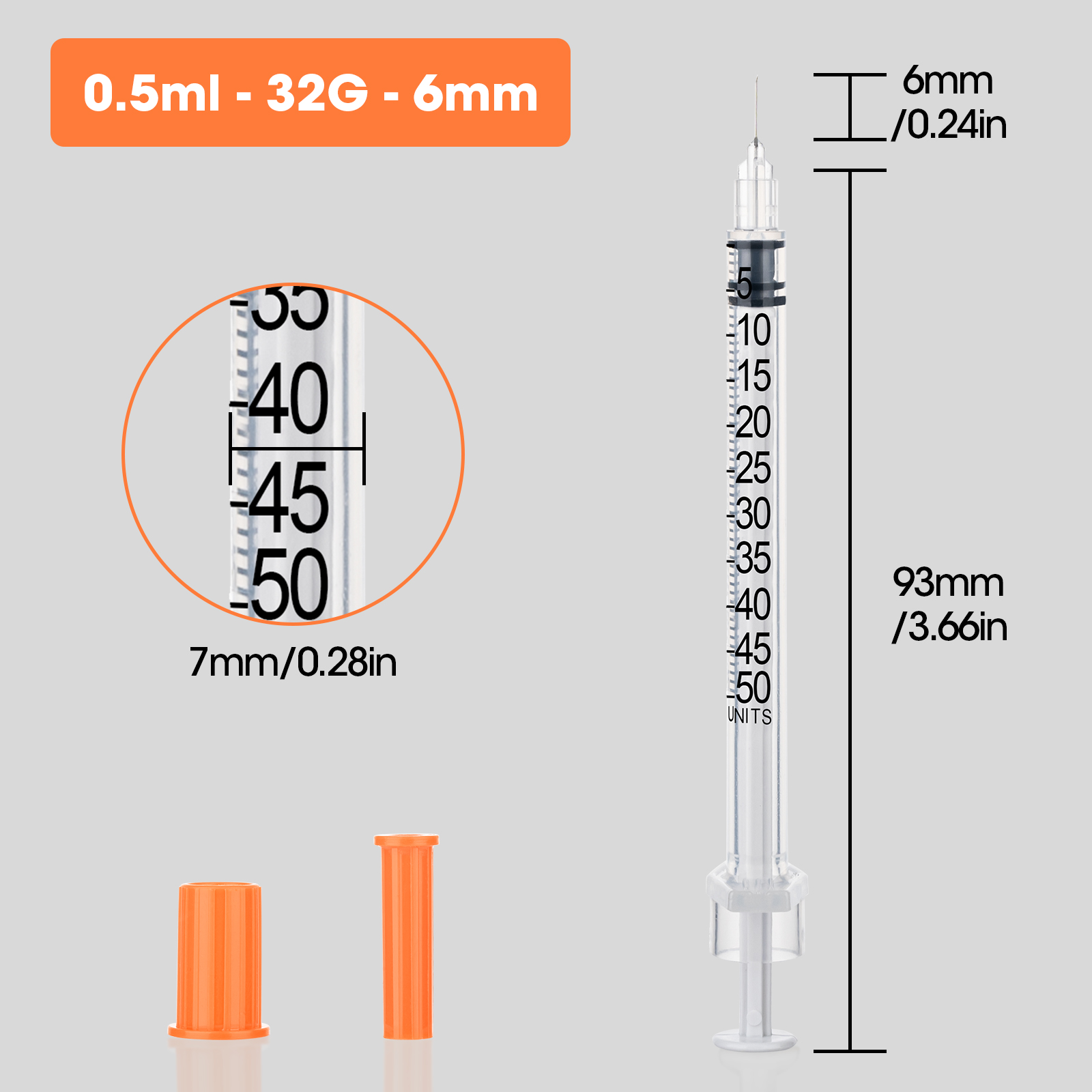 Insulin Syringes 0.5ml-1ml Veterinary Disposable Safety EO Gas Sterile PP Medical Diabetic Needles for Animal Use
