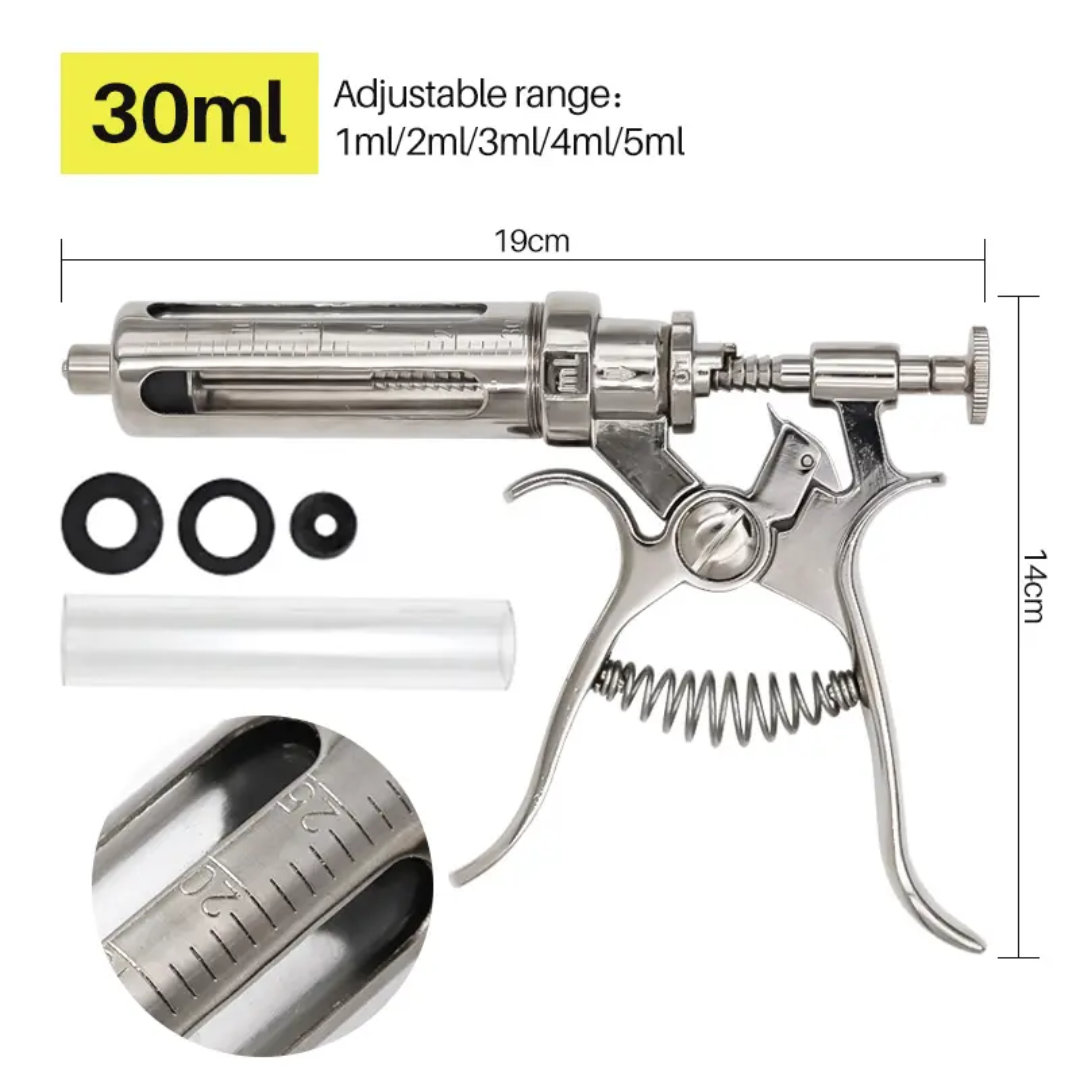 High Quality Adjustable Durable Veterinary Vaccine Syringe Disposable and Reusable Plastic Steel for Cattle Safety
