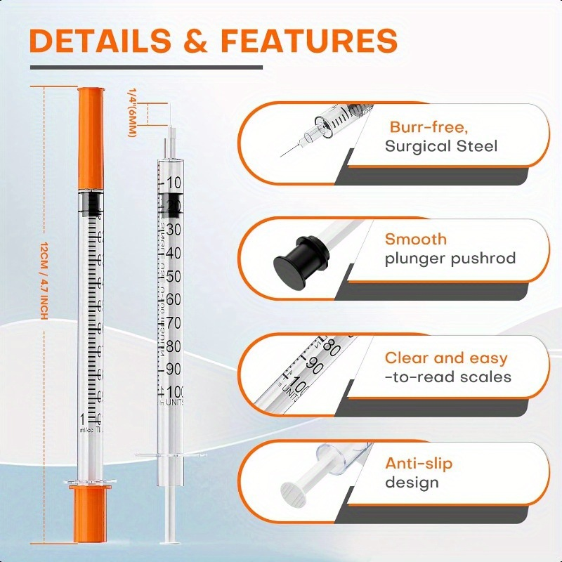 Disposable Insulin Syringe Syringes 31g 100 Unit 8mm 29 Gauge Diabetic Syringe 1cc Insulin Needles 31mm case Animal Use