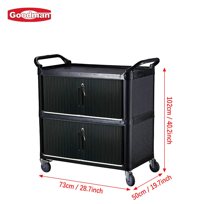 Hotel 3 Tier Rolling Utility Carts Restaurant Plastic Food Service Cart with Doors