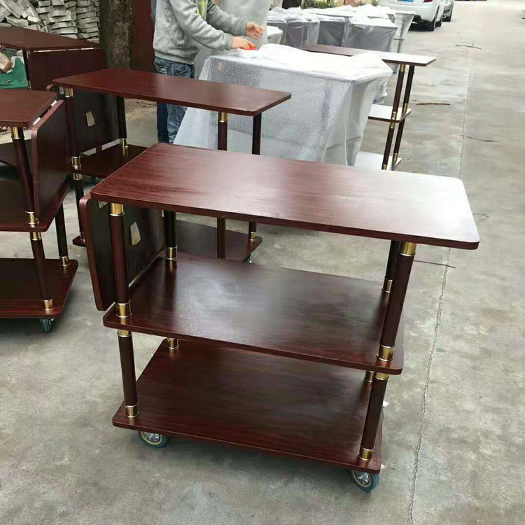 3-Layer Wood Service Hotel Supplies Restaurant Trolley Beverage Dining Cart with Wheels