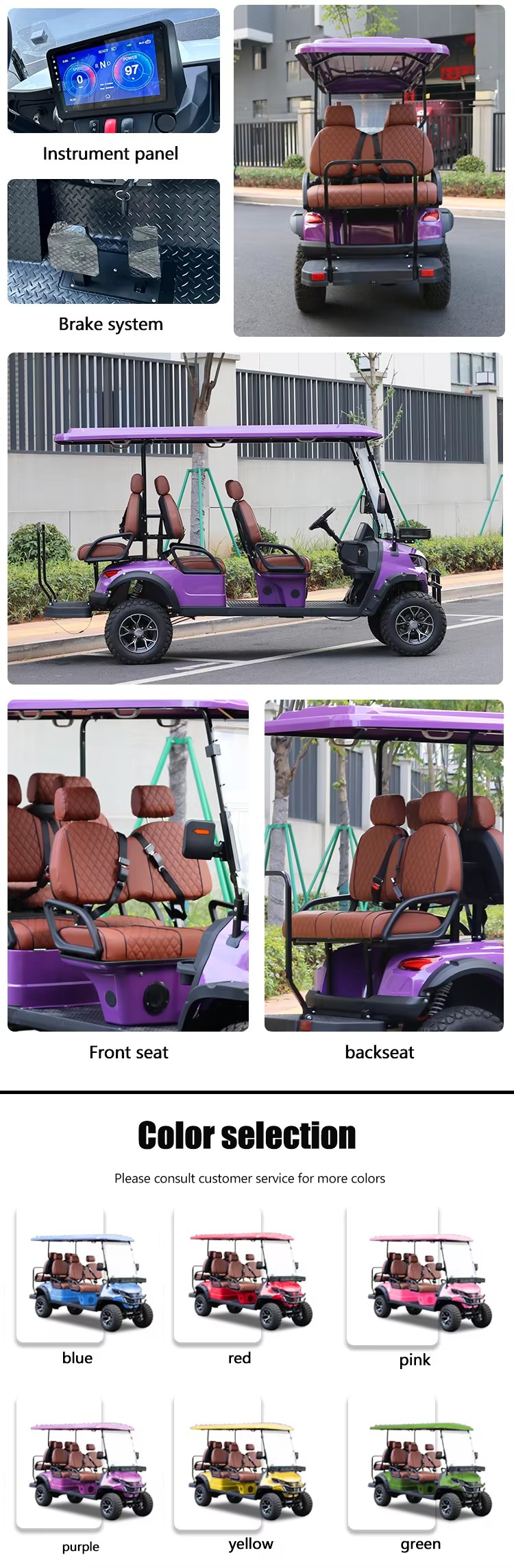 Farm Utility Golf Cart with Loading Area 4 Seater Electric 48V 5KW AC Motor 90km Range