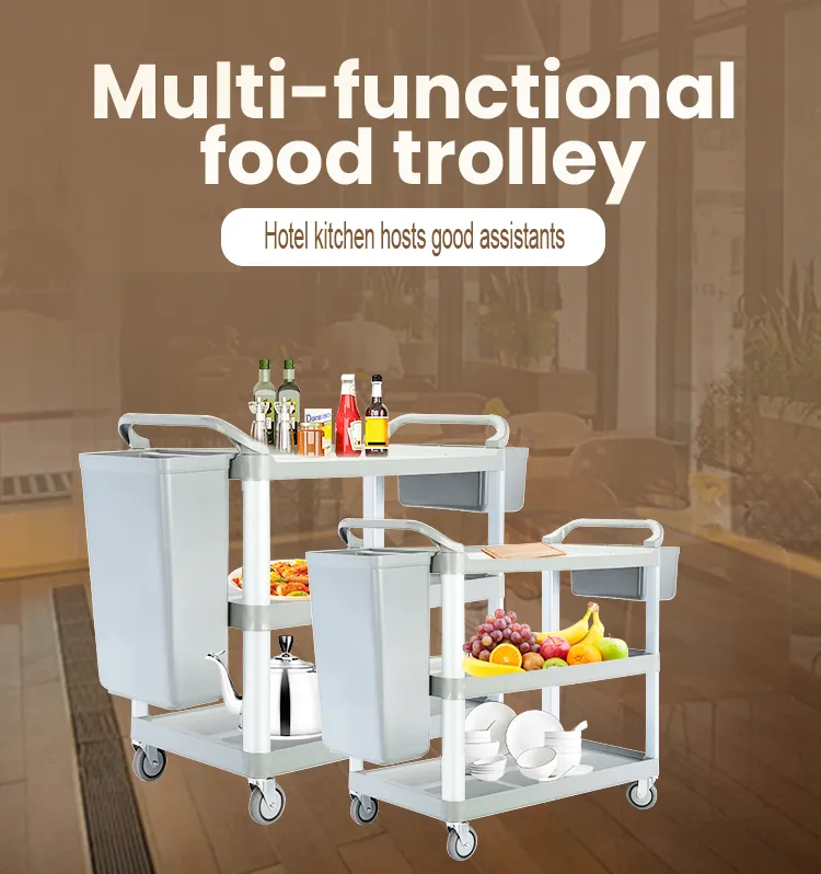 3-Shelf Hotel Catering Restaurant Food Service Trolley Kitchen Moveable Trolley Cleaning Collection Cart Storage Cart