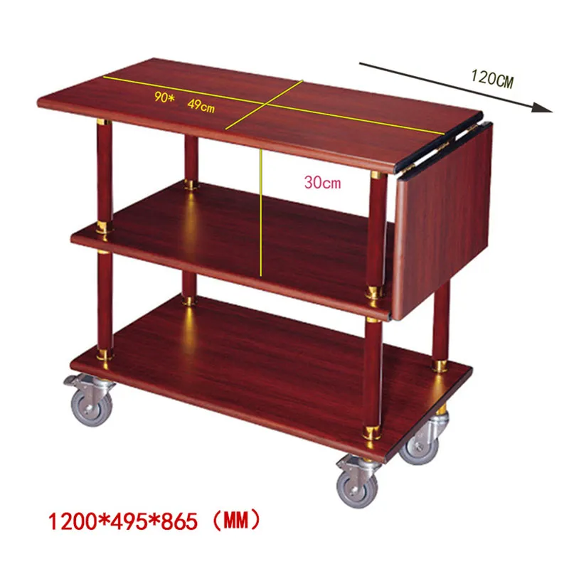 3-Layer Wood Service Hotel Supplies Restaurant Trolley Beverage Dining Cart with Wheels