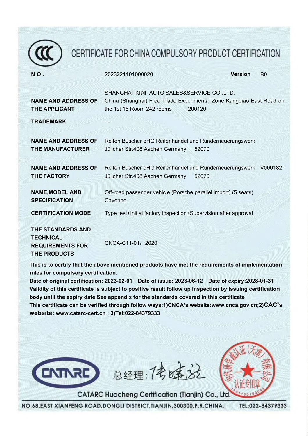 Official Authorizations Certificate