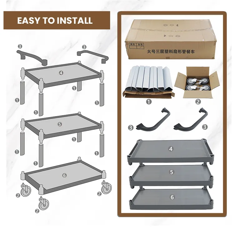 3-Shelf Hotel Catering Restaurant Food Service Trolley Kitchen Moveable Trolley Cleaning Collection Cart Storage Cart