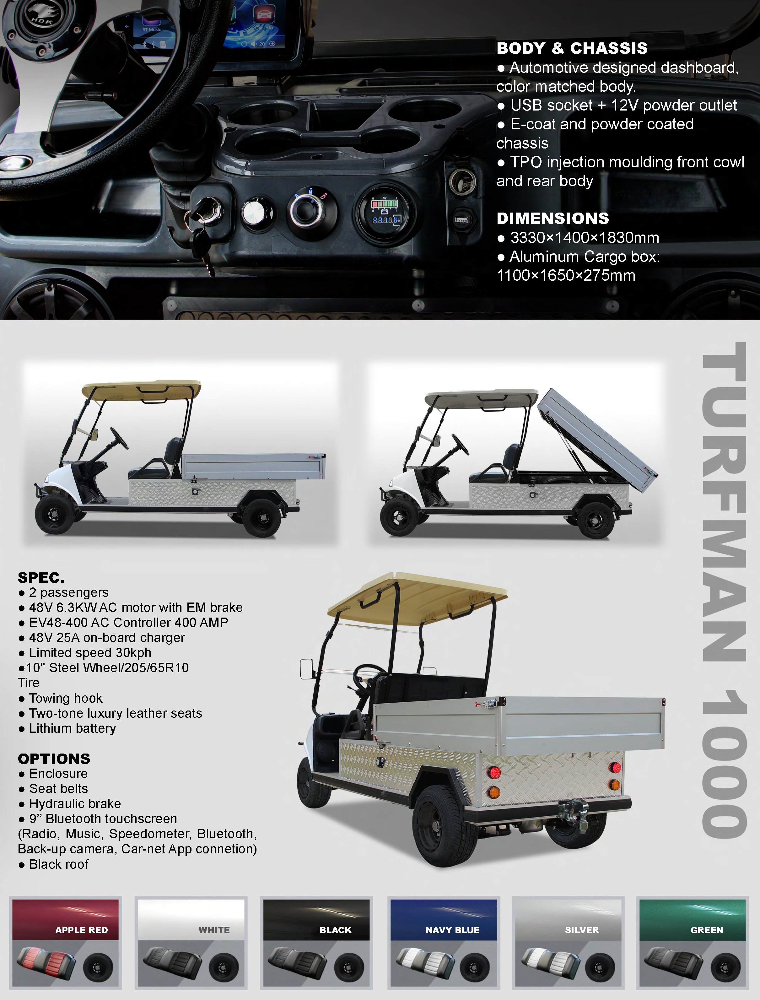 Heavy Duty Buggy Utility Vehicle for Sale Farm Cargo Box UTV HDK EVOLUTION Electric Golf Cart