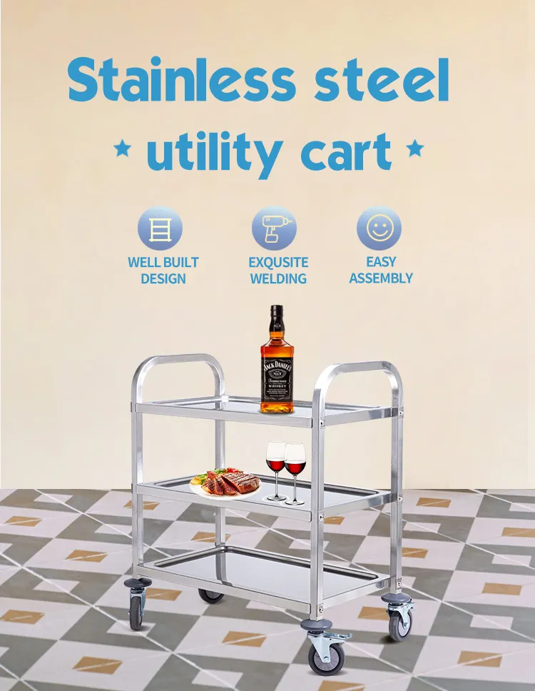 Double Deck Stainless Steel Service Cart for Hotel Restaurant Distributing Food Cart