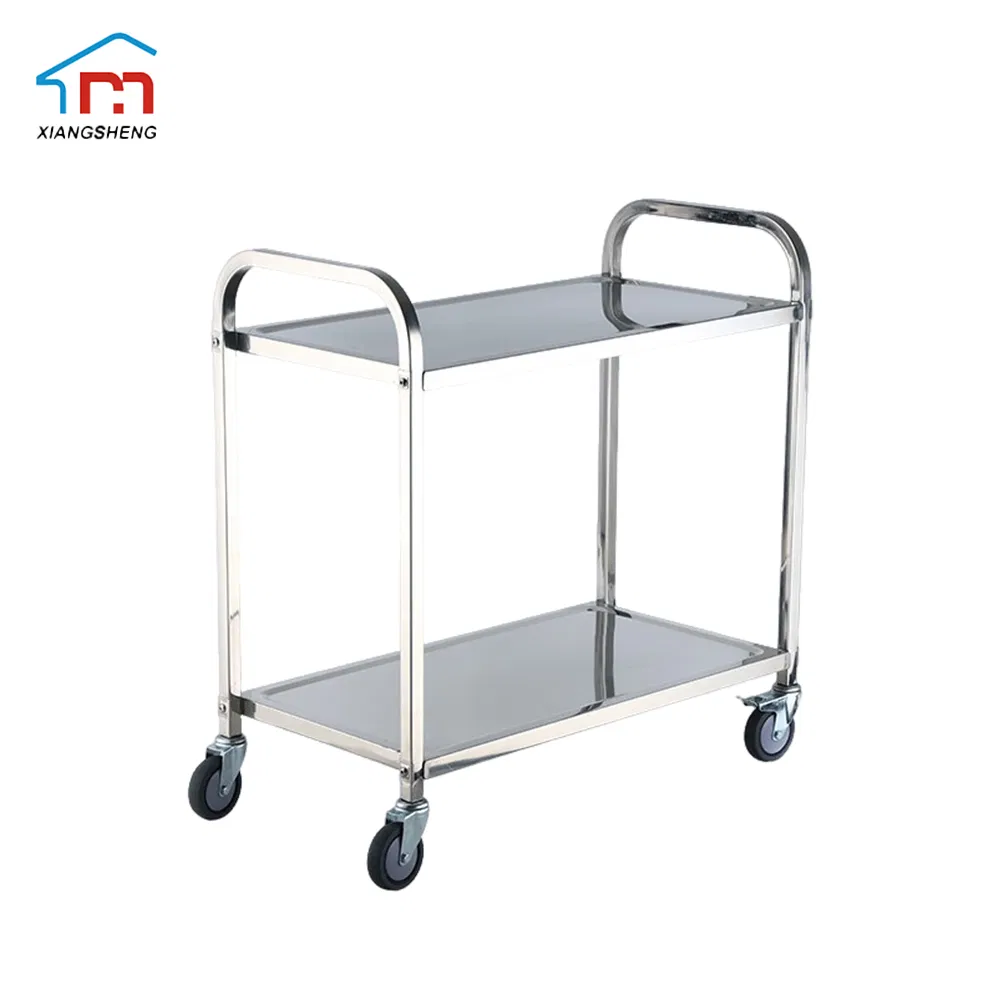 Xiangsheng Double Deck Stainless Steel Service Cart for Hotel Restaurant Distrubting Food Cart