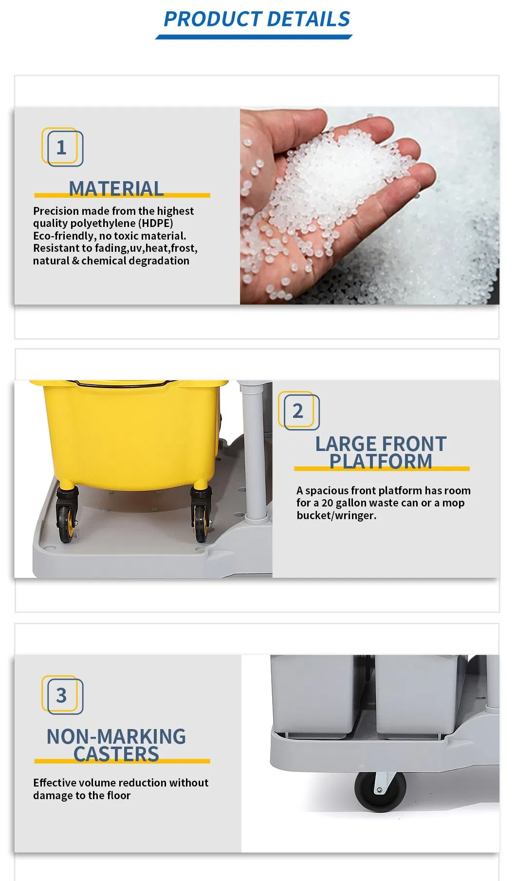 Large Tier Hotel Catering Heavy Duty Kitchen Serving Food Cleaning Service Housekeeping Cleaning Cart Trolly