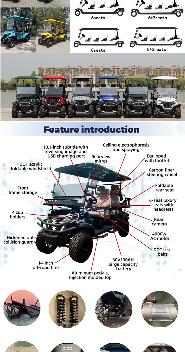 Private Customized Multifunctional Modification 4-seater Electric Off-road Golf Cart Farm Tool Cart 48V60V/72V Battery