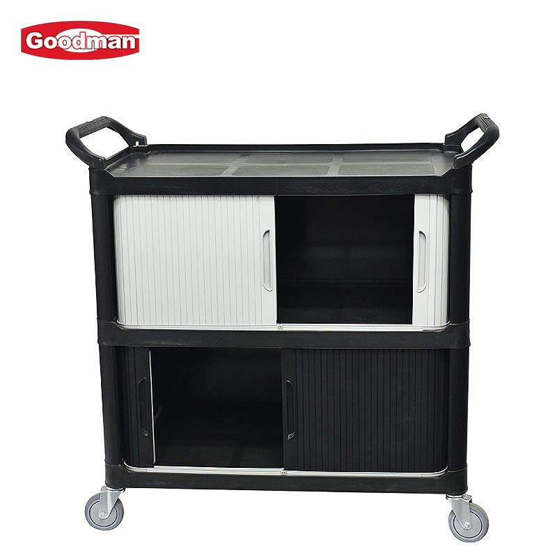 Hotel 3 Tier Rolling Utility Carts Restaurant Plastic Food Service Cart with Doors