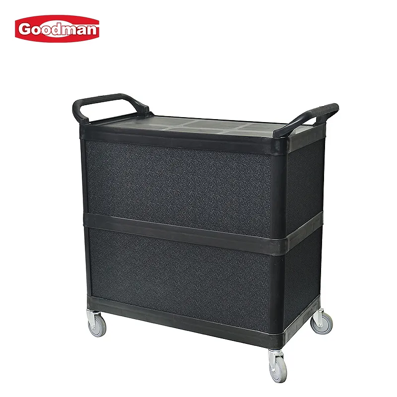 Hotel 3 Tier Rolling Utility Carts Restaurant Plastic Food Service Cart with Doors